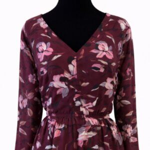 Lane Bryant Burgundy Floral Long Sleeve Blouse – Size 16 – NWOT